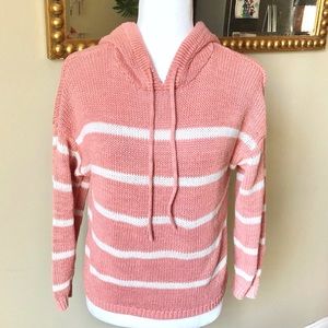 Garnet Hill Striped Linen/Cotton Pullover Knit Hoodie size xs